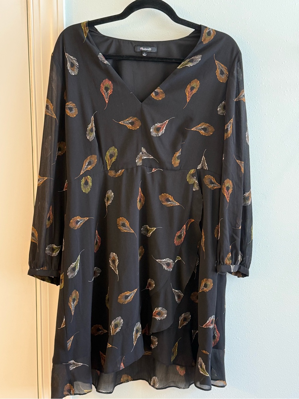 Madewell Black  Poppy Dress with Feather Print